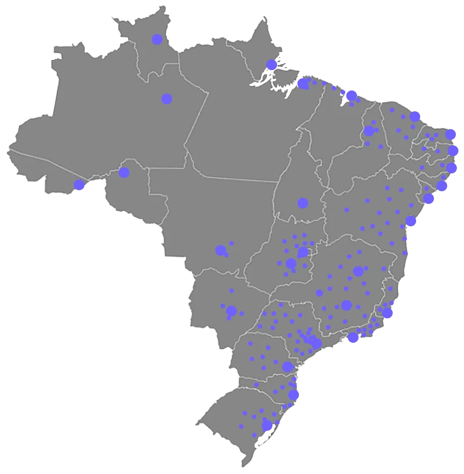 Mapa do Brasil com técnicos Netsupport